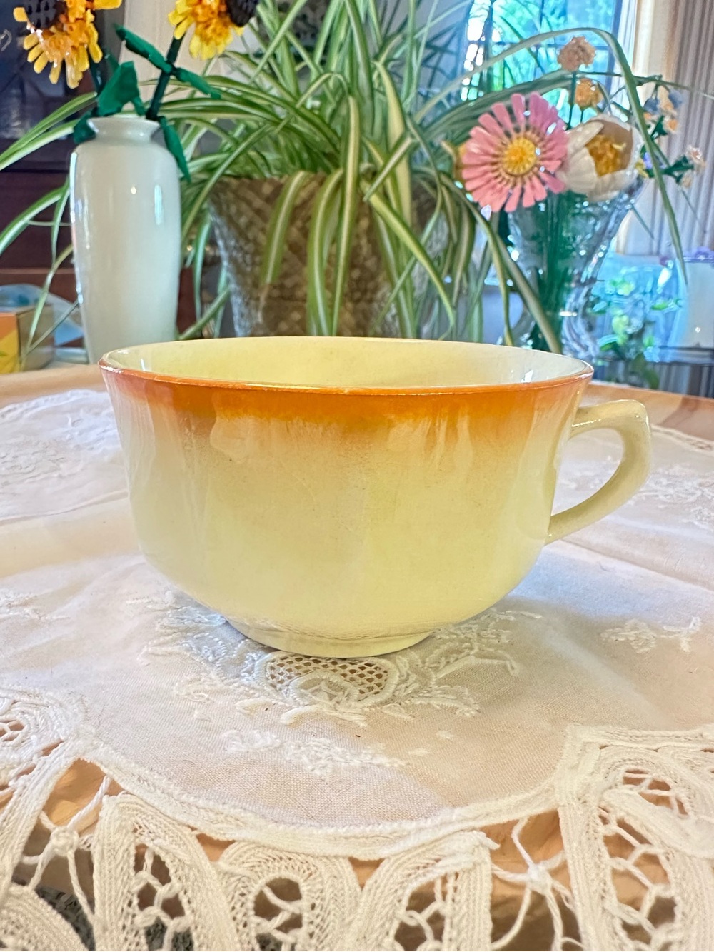 Vintage Butter Yellow Lusterware Cup Orange Ombre Lustre Porcelain